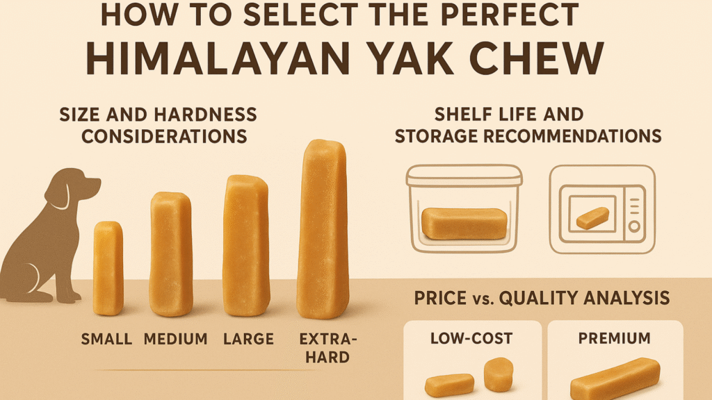 infographic-showing-himalayan-yak-chew-sizes-storage-tips-and-price-vs-quality-comparison
