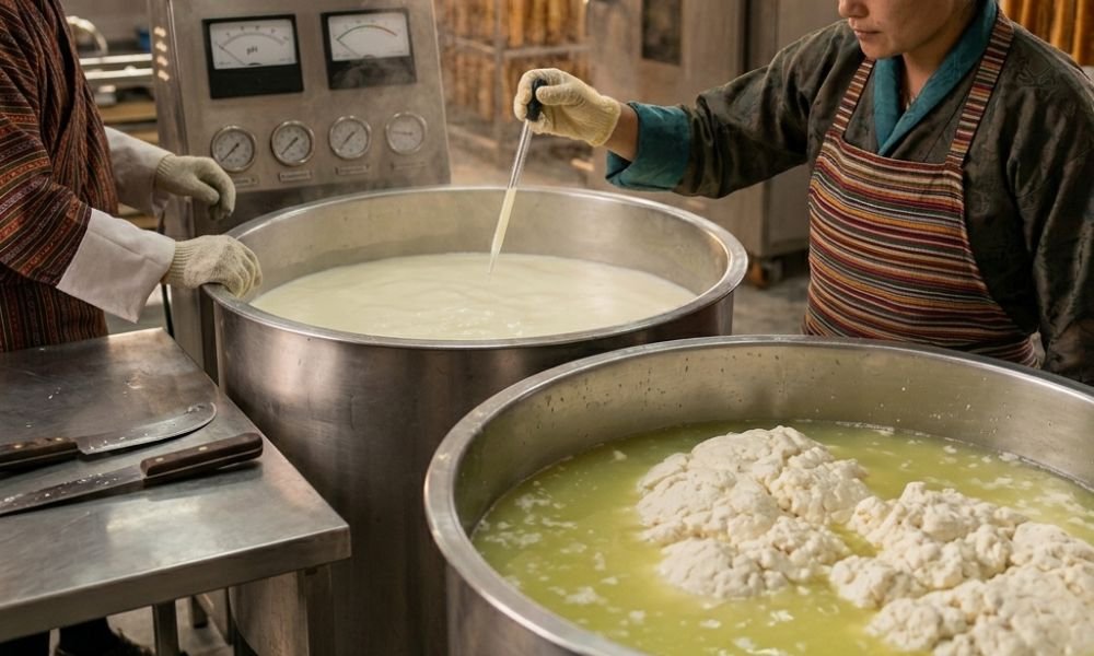 Acidification and Coagulation process of Milk.