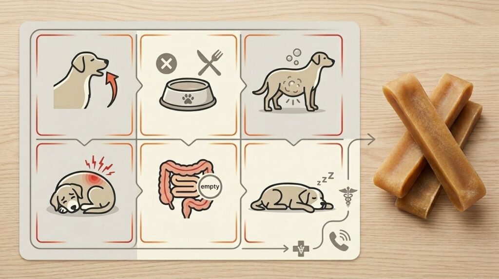 Common signs of intestinal blockage in dogs from chew treats.