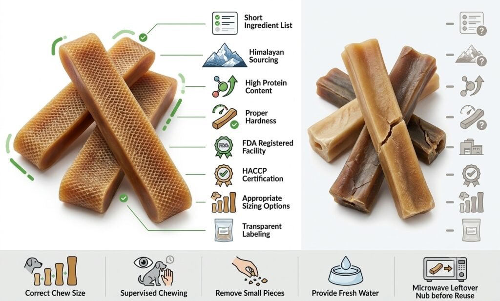 Buying guide showing what to look for when choosing quality Himalayan yak chews.