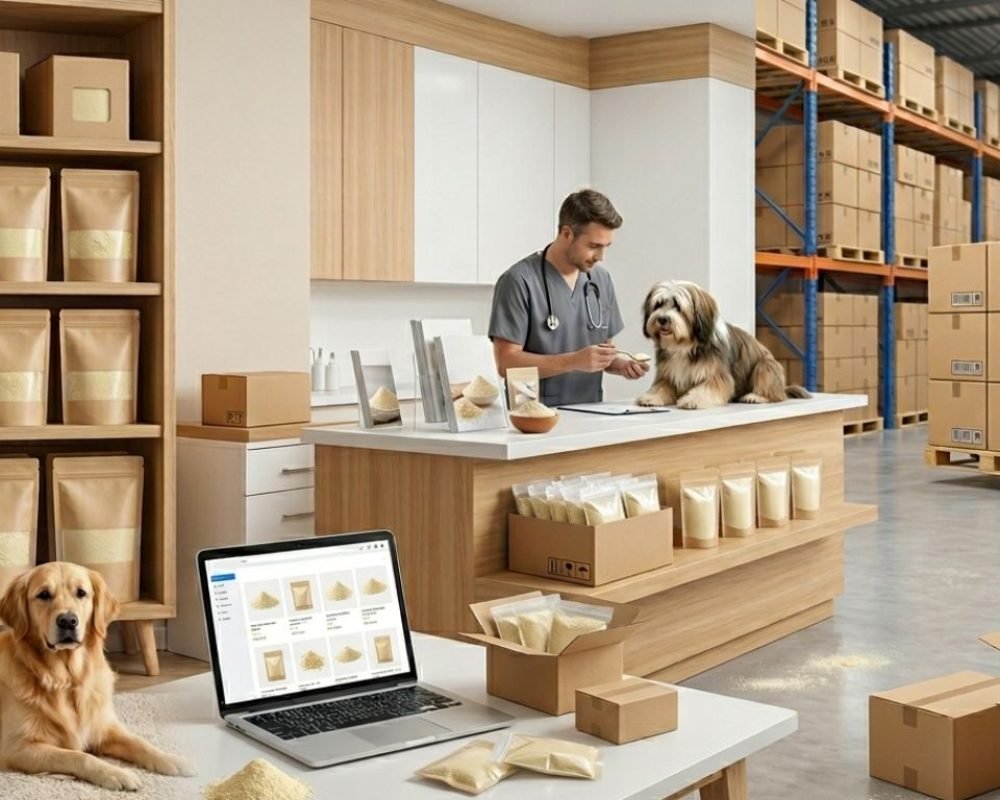 Himalayan yak cheese powder B2B network: retail, veterinary, and online sales.