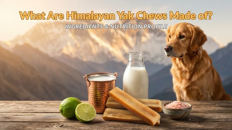 Himalayan yak chew made from yak milk, cow milk, lime juice, and salt displayed with Himalayan scenery.