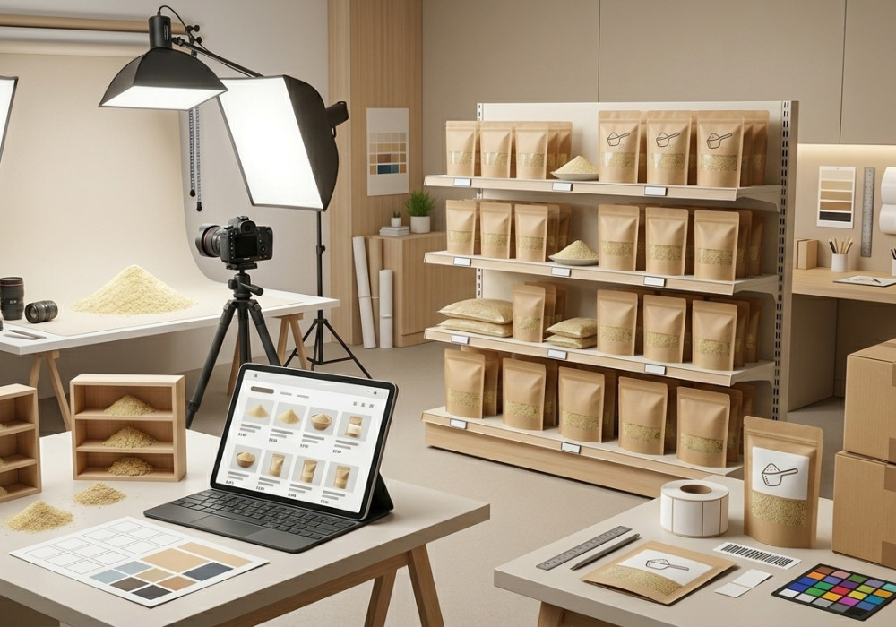 Yak cheese powder B2B retail support: merchandising, photography, and e-commerce.