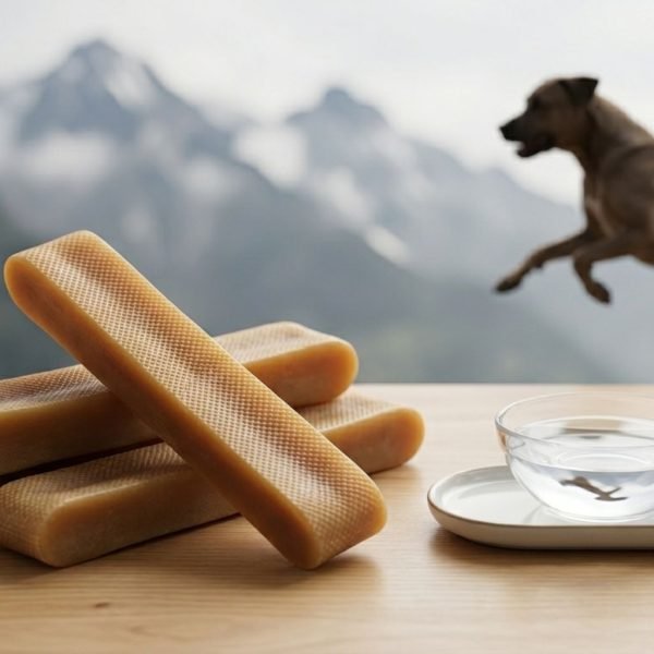 YforYak's long-lasting Himalayan yak cheese dog chews with rounded ends and waffle texture piled on a white background.
